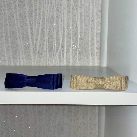 2 L. Erickson USA Petite Bow Barrette; Navy and Starlette Gold